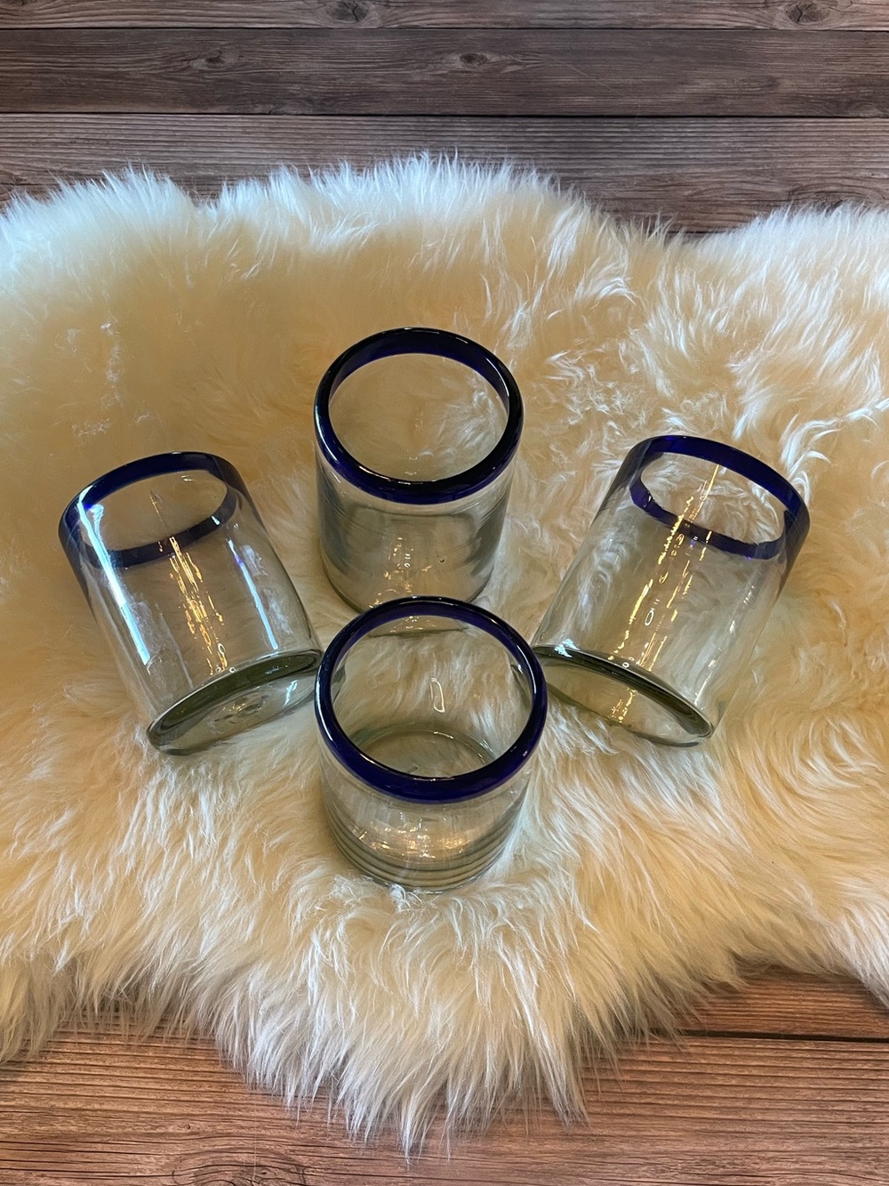 Vintage hand-blown Mexican recycled glass tumblers ~ set of 4